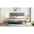 thumbnail image 2 of Sifurni King Bed Frame Upholstered Platform Bed with Adjustable Headboard, No Box Spring Needed, Light Gray, 2 of 9