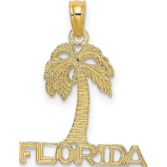14K Yellow Gold Florida Palm Tree Charm (21.3 X 17.3) Made In United States k7819