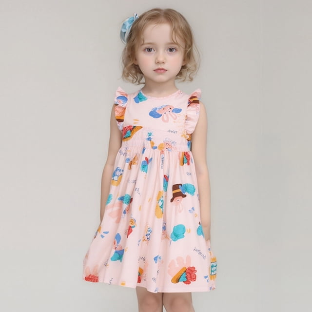 Robe Soleil pour Fillette, Robe Chic Trapèze à Volants, Robe Évasée pour Fille, Manches à Volants, Robes Florales pour Filles, Robe de Mariage