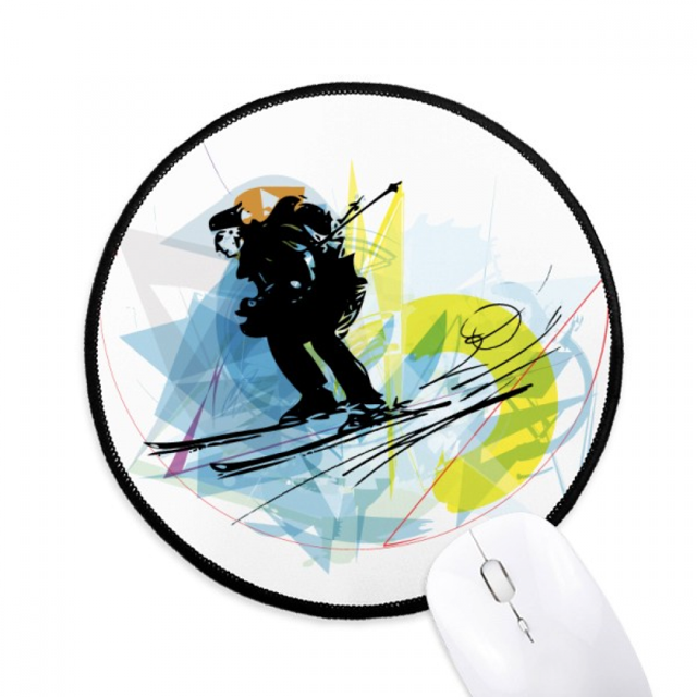 Sport Athletes Skiing Sports Watercolor Sketch Mouse Pad Desktop Office Round Mat for Computer