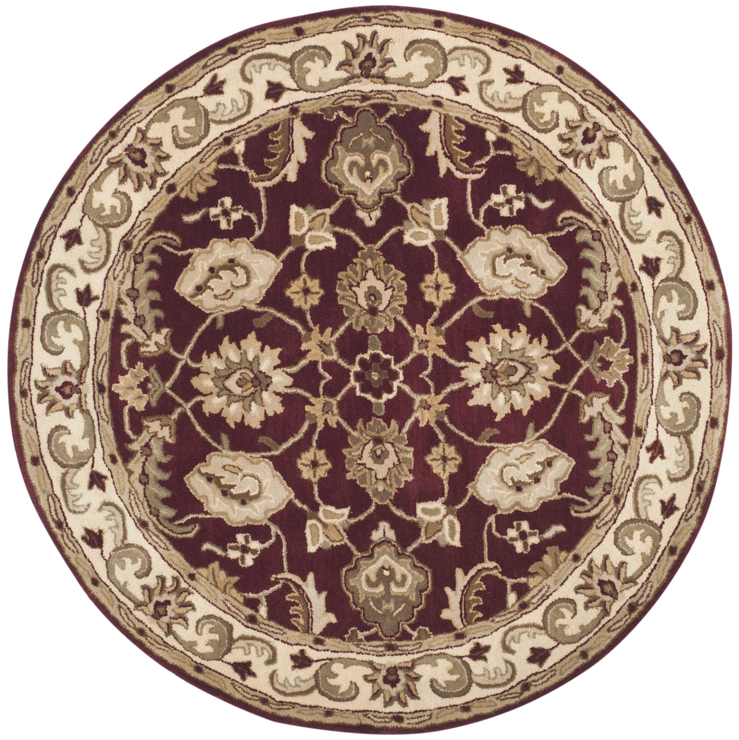 SAFAVIEH Royalty Taylor Traditional Wool Area Rug, Red/Ivory, 5' x 5' Round