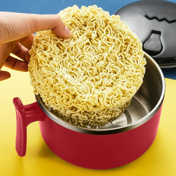 Tazón de sopa de ramen con tapa y asa herméticas | Cocina de acero inoxidable de doble pared de 1000 ml | Orificio de vapor sin condensación | Contenedor de comida caliente multiusos | 15x9cm