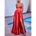 thumbnail image 2 of Women's Satin Prom Dresses Long Formal Dress Evening Party Spaghetti Straps Backless Slit Ball Gown, 2 of 3