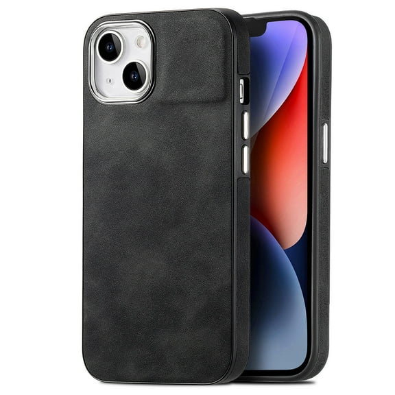 for iPhone 15 Plus Case, Soft TPU and PU Leather Cover Case, Business Anti-Vibration Anti-Slip Ultralight Luxury Vintage Phone Case Cover for iPhone 15 Plus for Men Women, Black