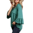 thumbnail image 2 of Doublju Womens 34 BELL Sleeve V Neck Tied Ruffle Casual Tunic Top With Plus Size, 2 of 5