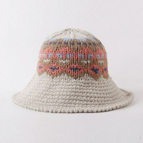 CoCopeanut Fashion Autumn Winter Knitted Bucket Hats Female Bucket Hat for Women Girl Thickened Soft Warm Fishing Cap Outdoor Lady Present