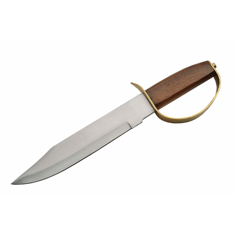 SZCO 15" D-Guard Bowie Knife, Full Tang Carbon Steel Blade with Printing, Exotic Wood Handle and Leather Sheath for Outdoor Survival and Collectibles