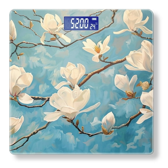 High Precision Body Weight Scale Smart Bathroom Scales with Large LCD Display(400lbs),Decorative for Bedroom-White Magnolia Flowers On The Branches