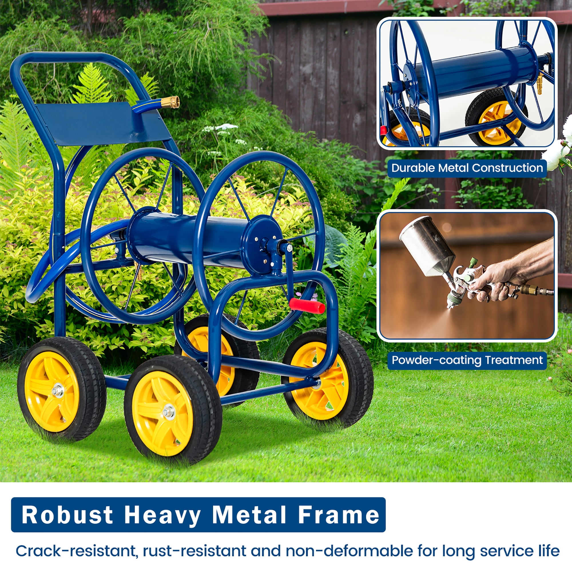 Costway Garden Hose Reel Cart Holds 330ft of 3/4"or 5/8" Hose 400ft of 1/2'' Hose Blue