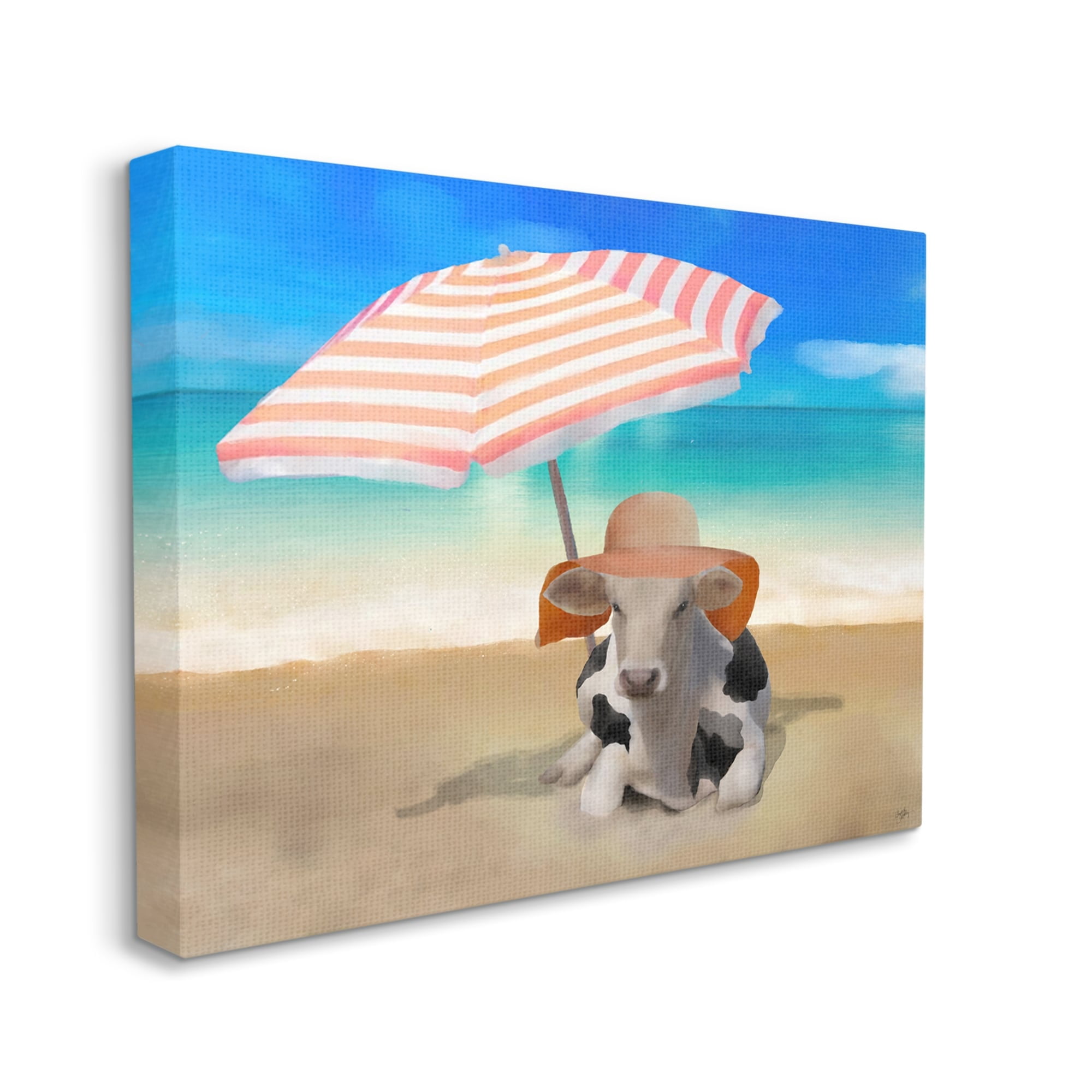 Stupell Lounging Cow Summer Beach Shore Animals & Insects Painting Gallery Wrapped Canvas Print Wall Art