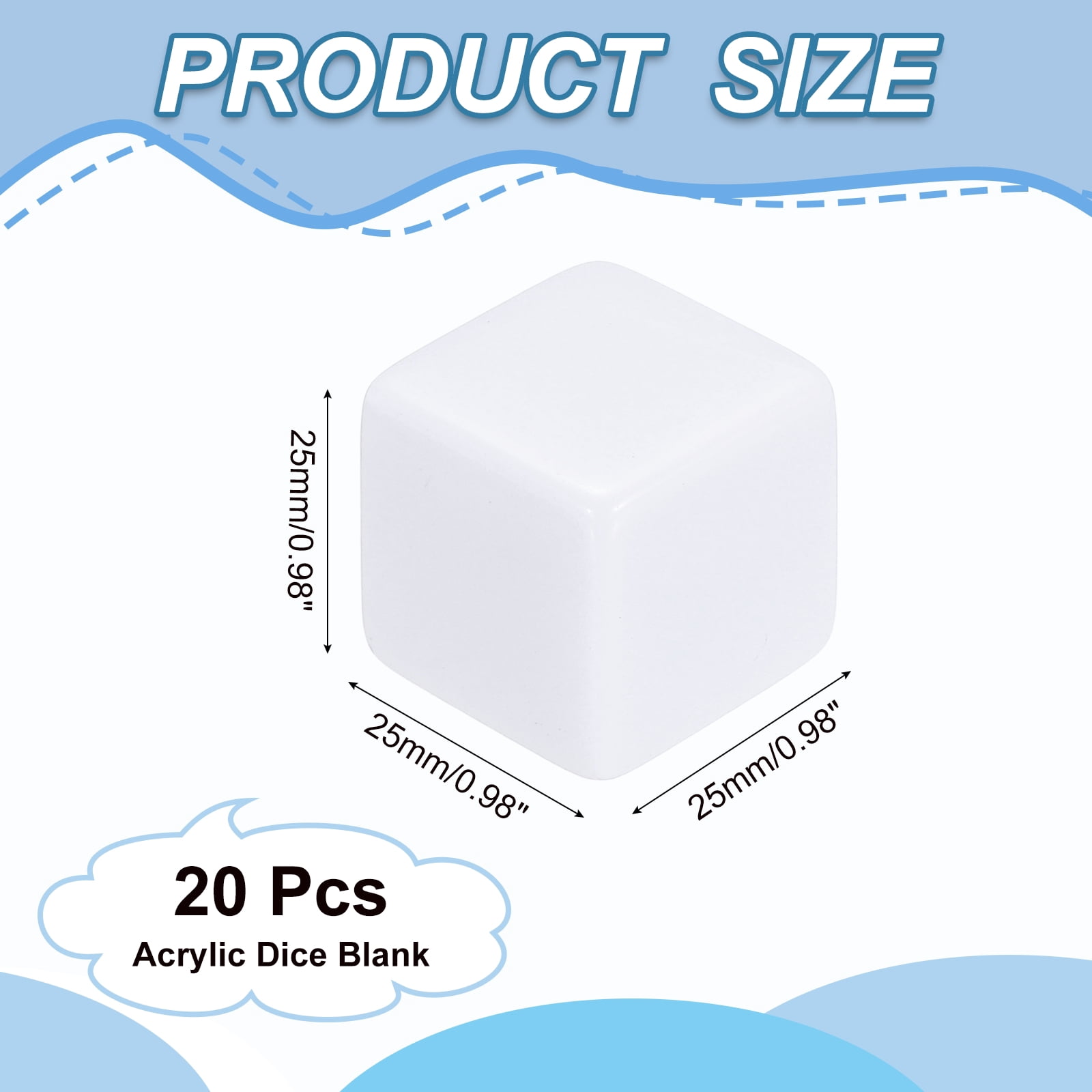 25 mm Acrylic Dice Blank, 20 Pcs Standard Game Dice Square Corner for Board Games Teaching, White