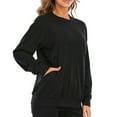thumbnail image 3 of Hanerdun Women Warm Blouse with Pockets Female Crew Neck Long Sleeve Pullover Shirt Black XL, 3 of 6