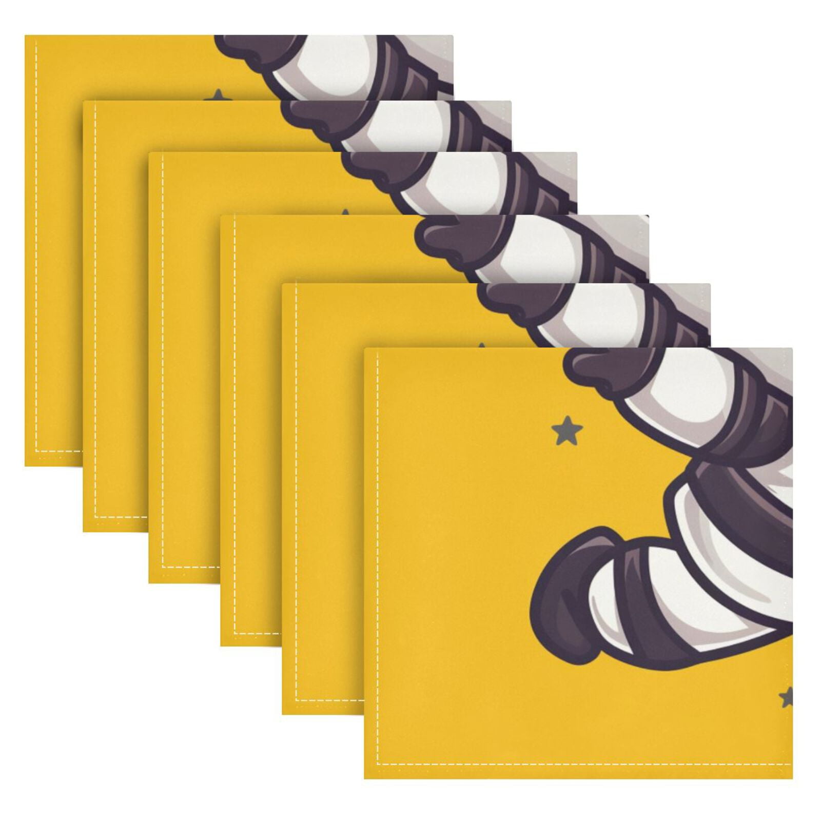JSTEL Cute Bee Astronaut Cartoon Cloth Napkins Set of 6, 20x20 Inch Washable and Reusable Napkin for Decoupage Dinner Party Everyday Use