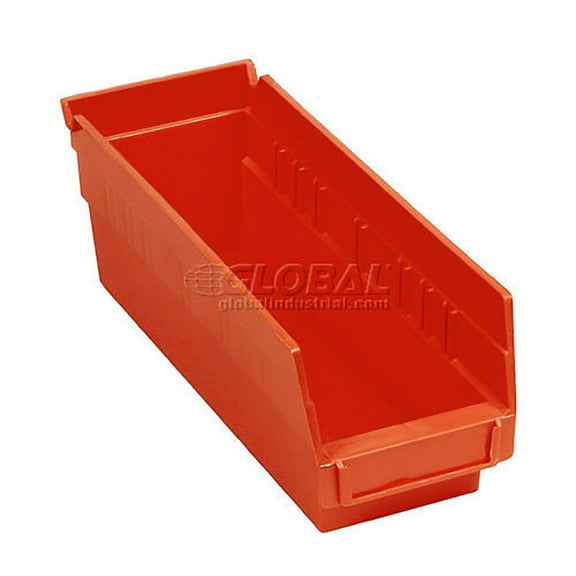 Nestable Shelf Storage Bin, Plastic, 4-1/8"W x 11-5/8"D x 4"H, Red, Lot of 24
