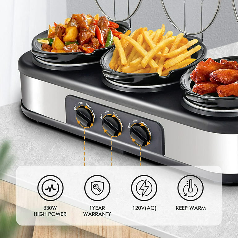 Small electric slow cooker, triple buffet server and warming plate