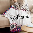 thumbnail image 5 of 4th of July Red Blue Flannel Blanket for Bed, Plaid Daisy Welcome Soft Cozy Warm Couch Throw Blanket, Lightweight Fluffy Plush Bedding Blankets for Sofa Decor All Season 60"x80", 5 of 7