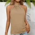 thumbnail image 4 of Endives Womens Tank Tops Halter Neck Top Casual High Neck Sleeveless Tshirt Beach Vacation Loose Fit Shirt Top Khaki, 4 of 7