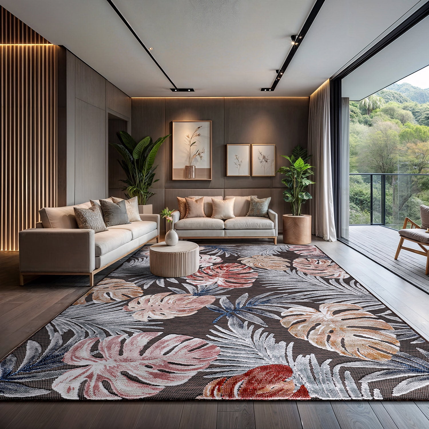 CAMILSON Spring Leaf Tropical Botanical Easy-Cleaning Non-Shedding Washable Outdoor Indoor Area Rug Brown 6x9
