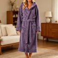thumbnail image 6 of Winter Fleece Robe for Women Comfy Absorbent Wrap Bathrobe with Belt Loose Long Sleeve Hooded Pocket Long Bathrobe, 6 of 8