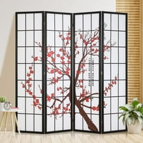 CL.HPAHKL 4 Panel Folding Room Divider, Shoji Style Privacy Screen Wooden Wall Divider