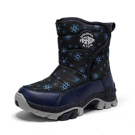

Ediodpoh Children s Winter Solid Color Snow Boots for Boys And Girls Non Warm Boots With Wool Thickening Kids Shoes Blue 1