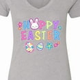 thumbnail image 4 of Inktastic Happy Easter with Bunny Face and Easter Eggs Women's V-Neck T-Shirt, 4 of 5