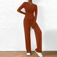 thumbnail image 2 of BYHONG Omen 2 Piece Casual Suit Pleated Short Sleeve Top and High Waisted Wide Leg Pants Tracksuit Set Red XS, 2 of 4