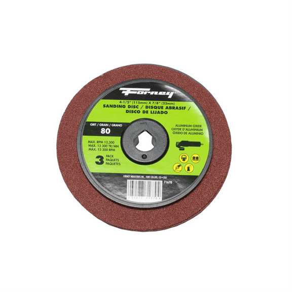 Forney Industries Resin Fibre Sanding Disc, Aluminum Oxide, 4-1/2 in x 7/8 in Arbor, 80 Grit