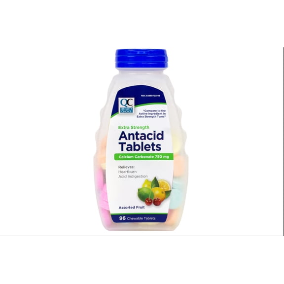 Quality Choice Extra Strength Antacid Tablets Calcium Carbonate 750 mg Assorted Fruit Chewable 96 Count