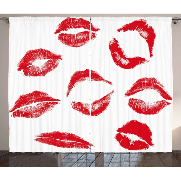 Kiss Curtains 2 Panels Set, Various Different Kiss Marks in Red Woman ...