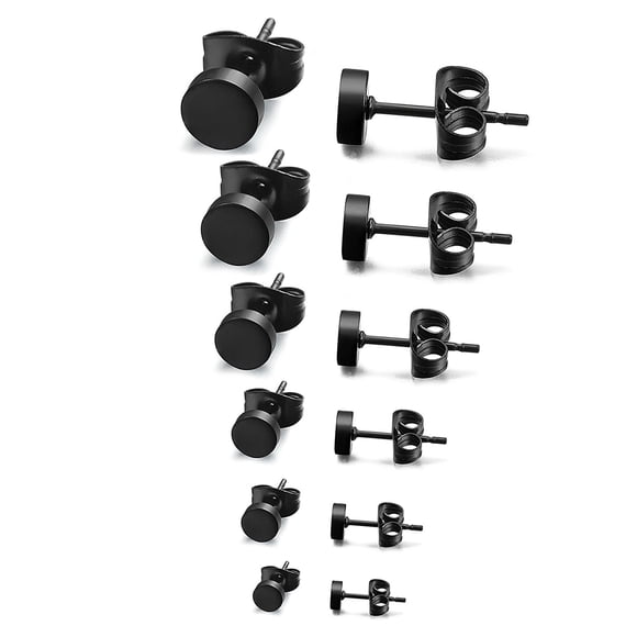 MasteelfCA 6 Pair Surgical Steel Oblate Ear Piercing Earrings Stud with Size 3mm 4mm 5mm 6mm 7mm 8mm for Men Ear Jewelry Decoration (Black)