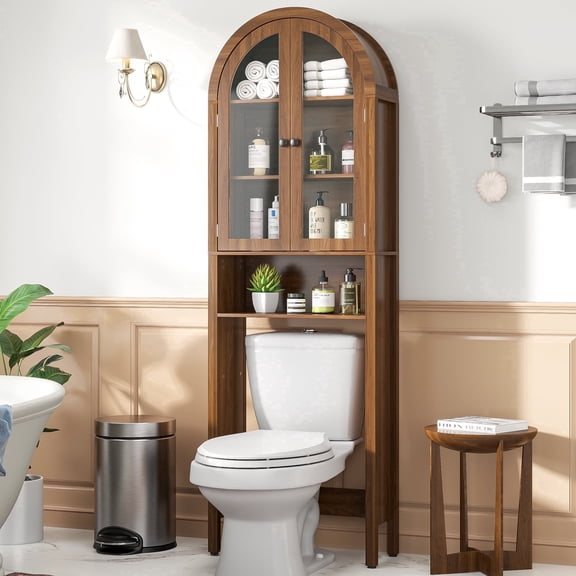 Oubayajia Over The Toilet Storage Cabinet, Bathroom Shelf Over Toilet with Acrylic Doors, 4-Tier Bathroom Storage Cabinet Organizer with Adjustable Shelf, Walnut