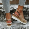 thumbnail image 4 of Espadrilles Wedge Sandals for Women Peep Toe Fashion Buckle Strap Summer Dress Shoes Adjustable Slingback Heels Beige Size 7.5, 4 of 8
