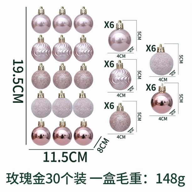 30 bolas navideñas de 3,8 cm | Decoración de plástico irrompible para árboles | Mezcla de rojo y dorado | Estilos mate, brillante y con corte de diamante | Para árboles de Navidad, coronas y ma