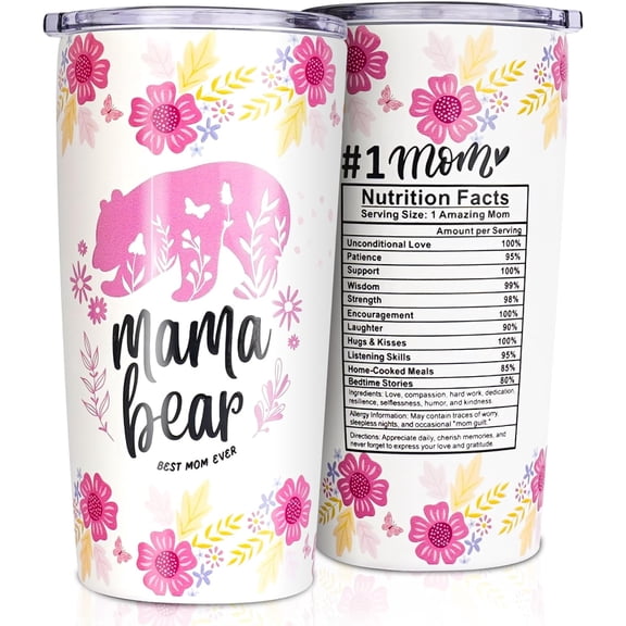 Mama Bear Mug - Gifts for Mom Mothers Day Gifts Birthday Gifts for Mom New Mom Gifts Mom Birthday Gifts from Daughters Vacuum Insulated Stainless Steel Mama Bear Tumbler with Lid