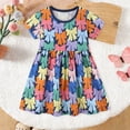 thumbnail image 2 of Ulanda Toddler Girls Dress Cotton Casual Short Sleeve Striped Jersey Dresses Summer Cartoon Dinosaurs Appliques Shirt 2-7Y (Navy,5-6 Years), 2 of 9