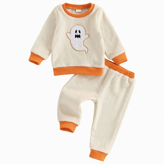 TOWED22 Toddler Baby Boy Halloween Outfit Boo Pullover Sweatshirt Jogger Pants Halloween Baby Clothes,White,18-24 M