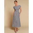 thumbnail image 3 of Black And White Striped Off Shoulder Cinched Waist Maxi Dress For Women, 3 of 6
