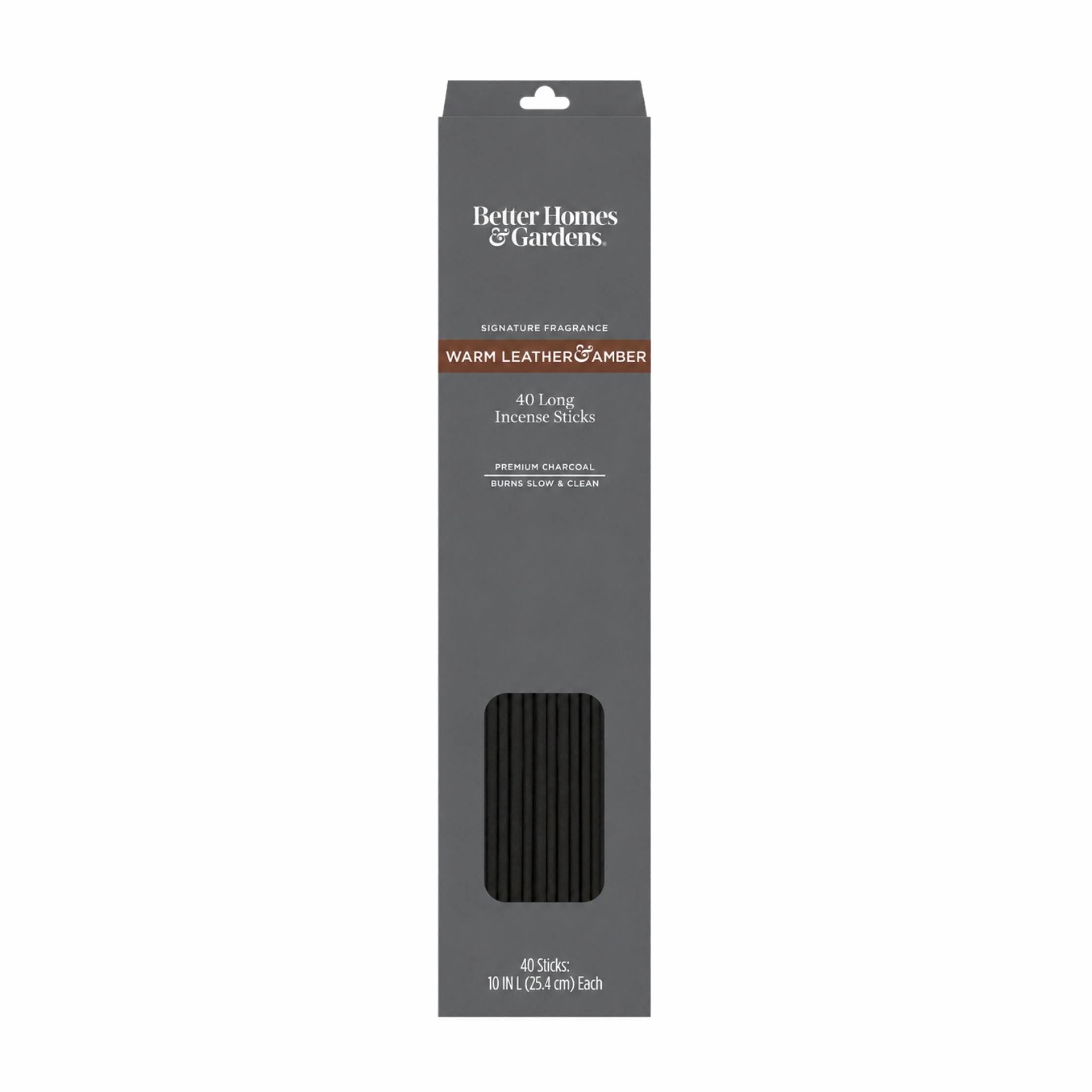 Better Homes & Gardens 10" Premium Charcoal Incense Sticks, Warm Leather & Amber, 40 Pack