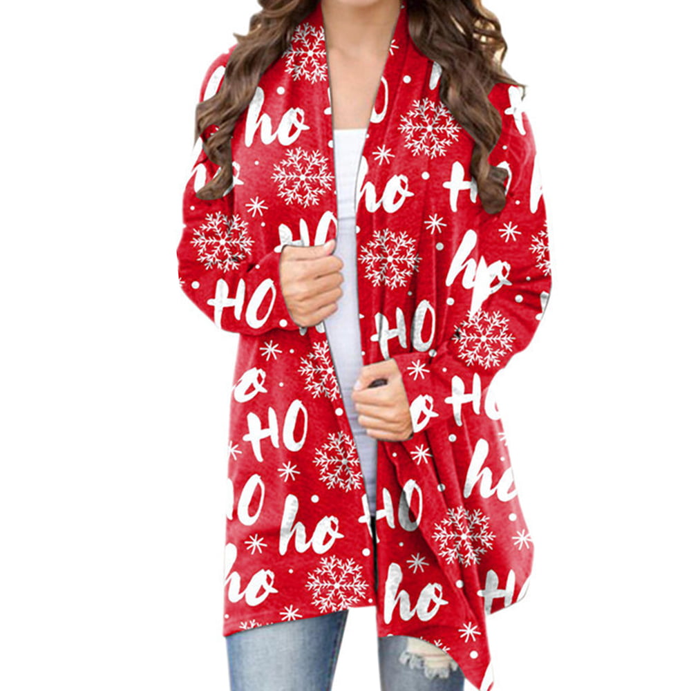 KZKR Women's Christmas Cardigan Snowflake Long Sleeve Open Front Knit ...