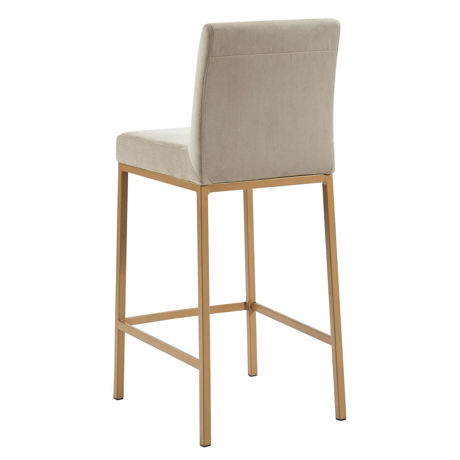 Contemporary Velvet & Metal 26" Counter Stool, Set of 2 - Beige & Aged Gold