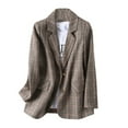thumbnail image 2 of Stichou Women's Notched Lapel Button Boyfriend Blazer Suit Plaid Work Office Blazers Jacket Coffee M, 2 of 4