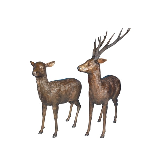 Pair of standing Deers bronze statues -  Size: 48"L x 45"W x 65"H.