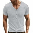 thumbnail image 2 of cllios Men's Summer Button Down Shirts Cotton Linen Henley Tshirts for Men Short Sleeve Textured Beach Shirt Casual Holiday Vacation Tops, 2 of 8