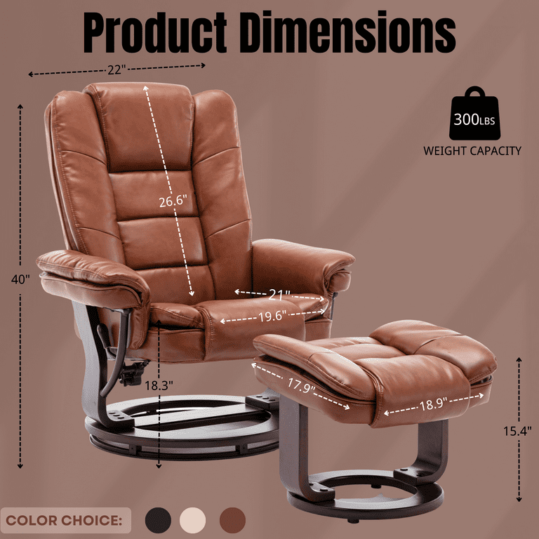Stylish 32'' Wide Manual Swivel Recliner with Ottoman in Faux