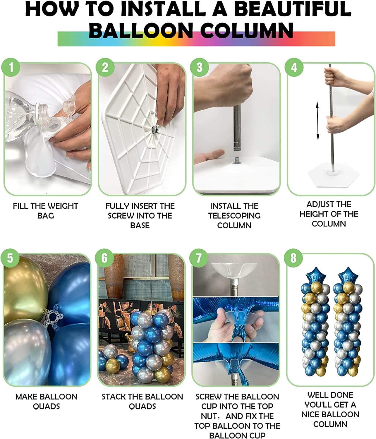 YALLOVE Balloon Stand Kits, 2 Sets Height Adjustable Metal Telescopic Balloon Tower for Birthday, Baby Shower Party Floor Decorations, Not Include Balloons