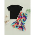 thumbnail image 4 of Genuiskids Toddler Baby Girl 2Pcs Summer Bell-bottoms Outfits Short Sleeve Sunflower Print T-shirt Tops + Tie-Dye Flare Pants Set, 4 of 9