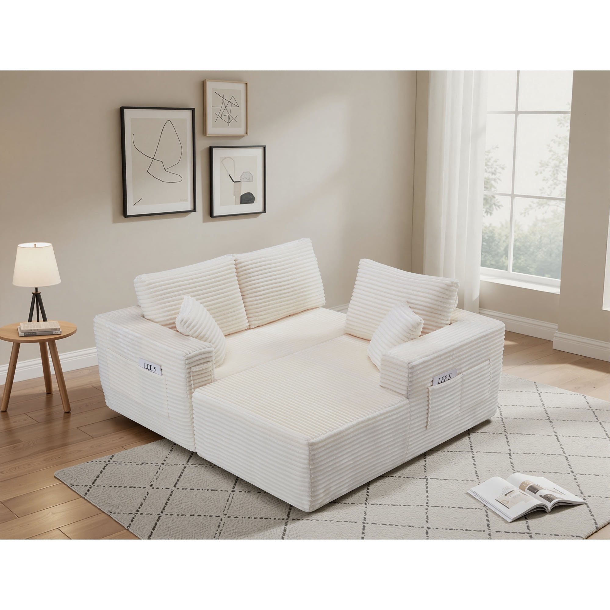 HOQBN 100.39" Cloud Sectional Couch with R-Shape Chaise,Modern Modular Sofa with Deep Seat,No Assembly Required,Compressed Packaging for Living Room Beige