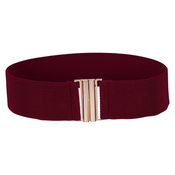 Uxcell Wide Elastic Belt for Women, Vintage Stretchy Waistband with Square Metal Buckle, Wide Waist Belt for Dress Shirts Clothing, Dark Red, 26.7" to 32.7"