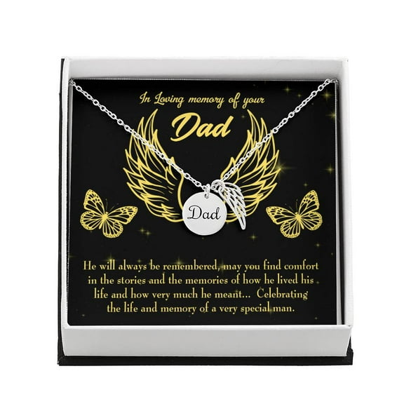 Memory of a Special Man Remembrance Necklace for Dad Angel Wing Charm Stainless Steel or 18k Gold Finish